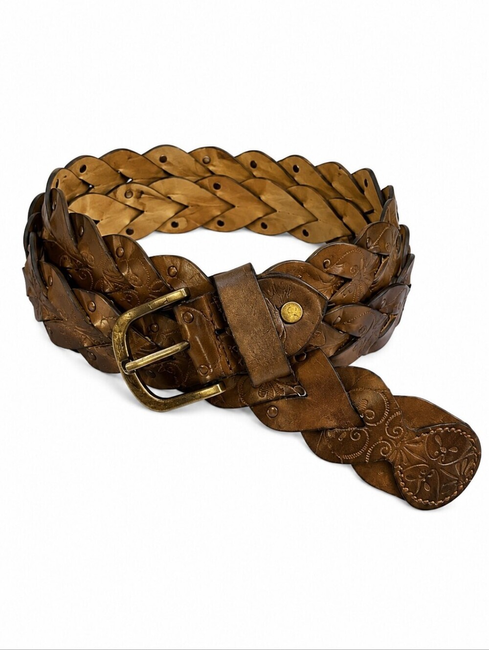 VTG Brown Faux Leather Embossed Woven Belt